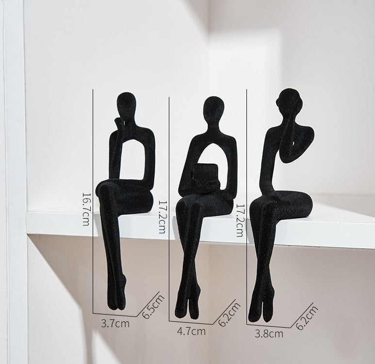 3-delad bokhylldekoration gjord av resin - 17 cm | Veska 3pcs-Svart Flocking