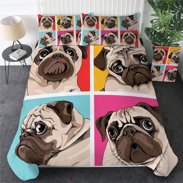 3 delar Hippie Pug Valp Tecknad Bekväm Duntäckesset | Veska 7