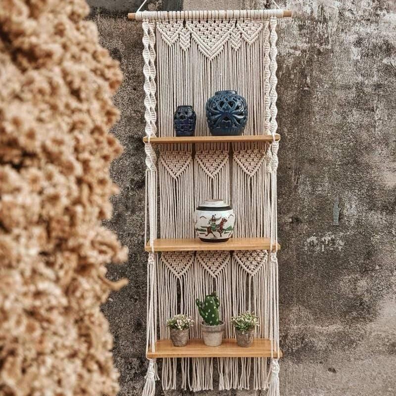 3-lagers makramé hängande hylla | Veska Standardtitel
