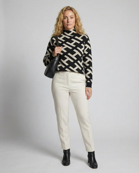 Veska | Geometrisk Tröja för Dam | V-ringning och Bekväm Passform