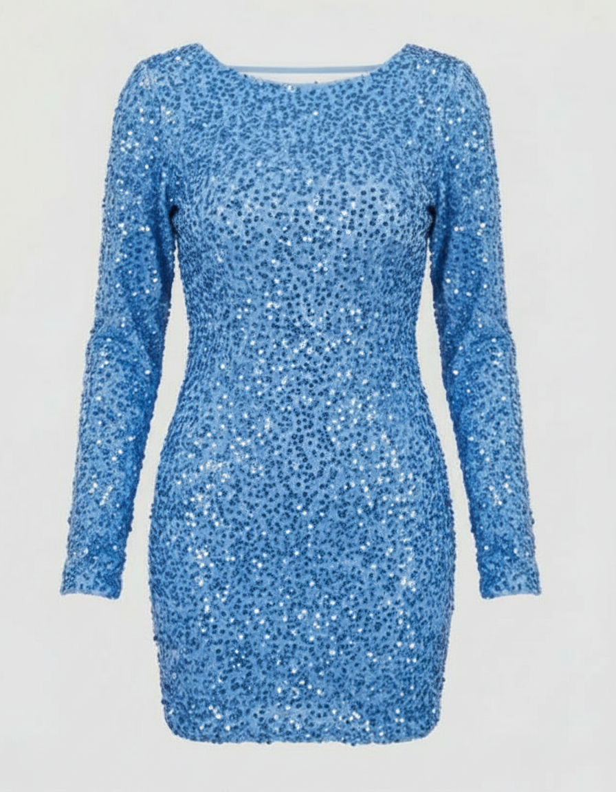 Veska | Ryggenlös Glittrande Vinterklänning för Dam | Festlig och Elegant Design