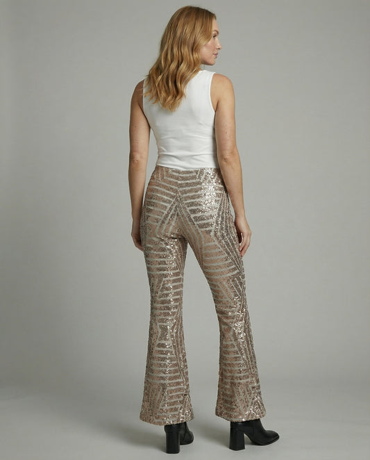 Veska | Utsvängda Glitterbyxor för Dam | Elastisk Midja och Festdesign