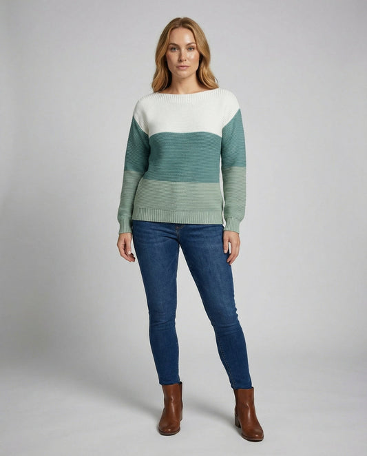 Veska | Patchworktröja för Dam | Modern Trefärgad Design och Bekväm Passform