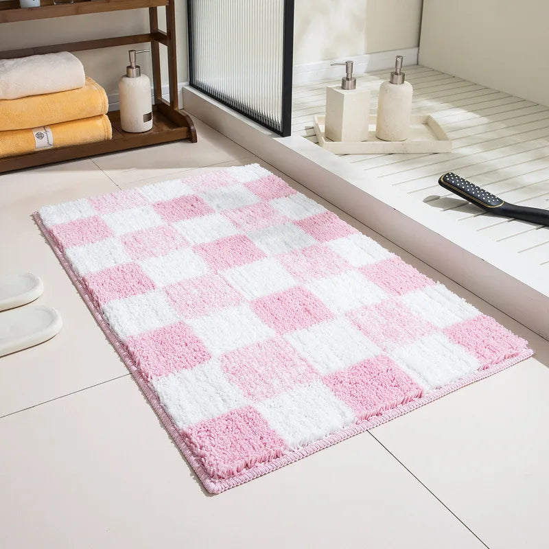 Abstract Floral Tufted Bathroom Mat | Veska Rosa rutigt