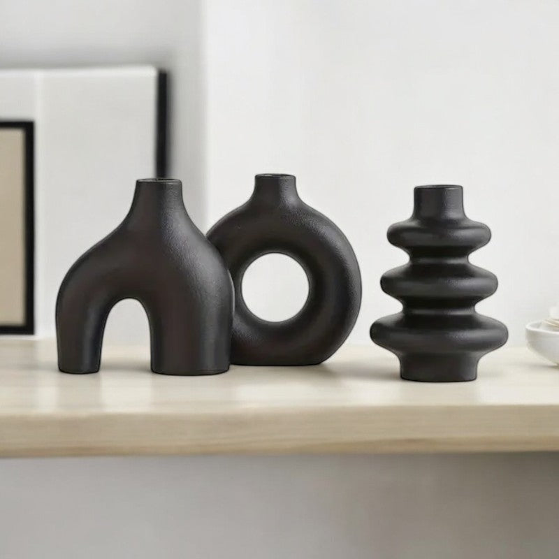 Boho-keramiska-vaser-set | Veska Svart
