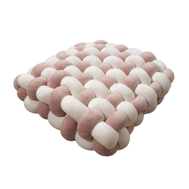 Chunky Woven Knot Cushion | Veska vit + ljusrosa 30x33x12CM