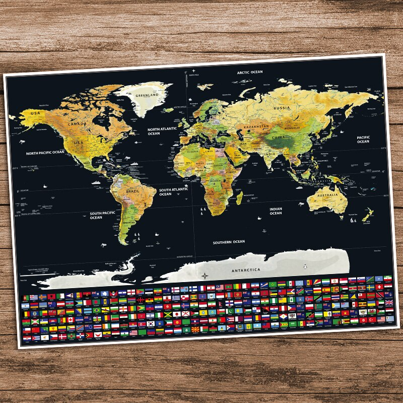 Deluxe Personlig Scratch World Map | Veska 82x59cm