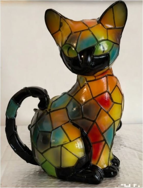 Färgat glas katt-formad bordslampa med LED-belysning – 30-36 cm | Veska