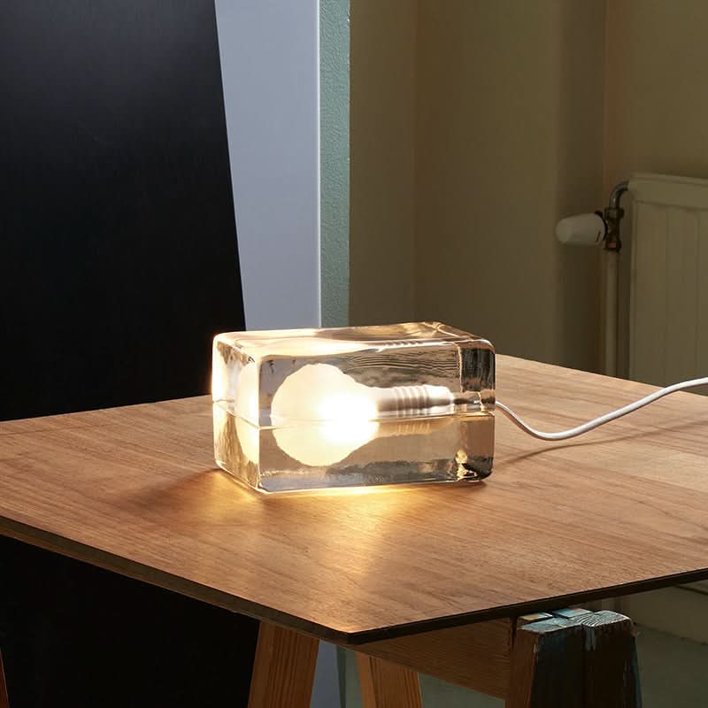 Glasblock bordslampa med G9-sockel | Veska Vit snöre