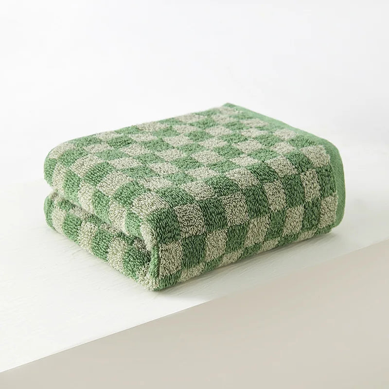 Grids Cotton Face Towel | Veska grön 34X75cm