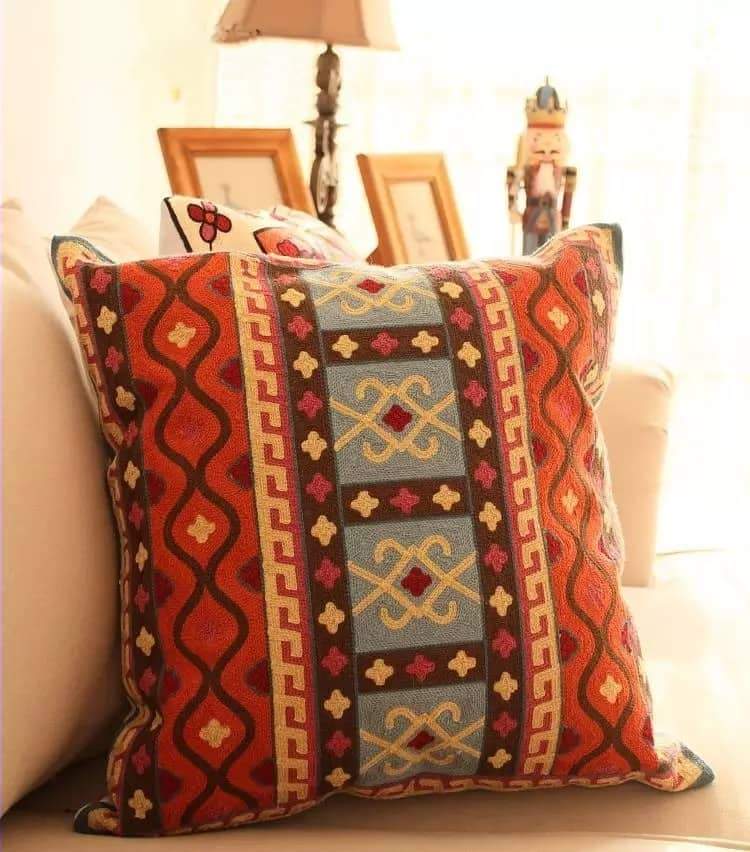 Hantverkad Geometrisk Broderad Kuddeöverdrag | Veska 45x45cm Kuddöverdrag B
