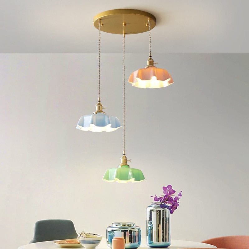 Kräm Blommig Mässingspendel Lampa | Veska Set