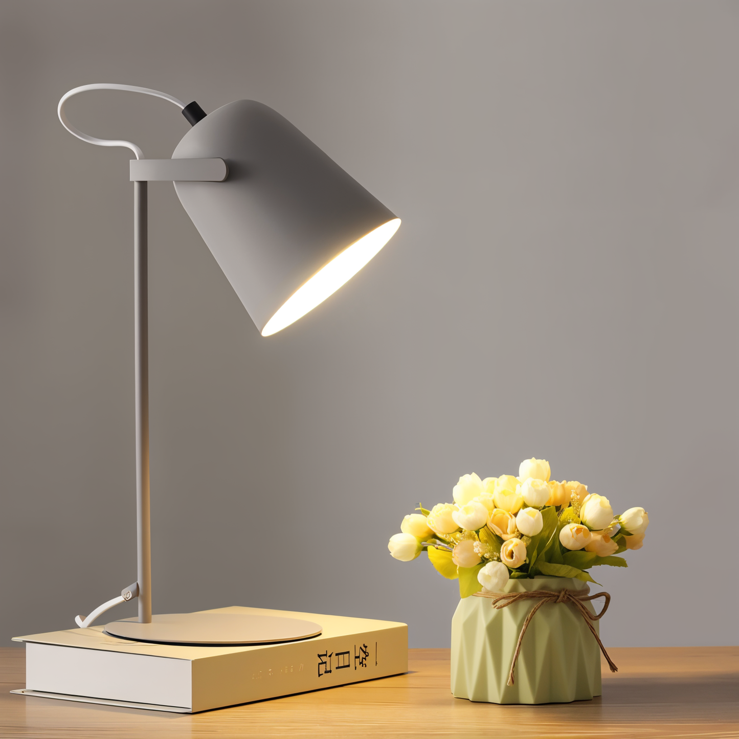 Macaron Skrivbordslampa – Nordisk Gul Justerbar Bordslampa för Läsning & Studier | Veska Grå