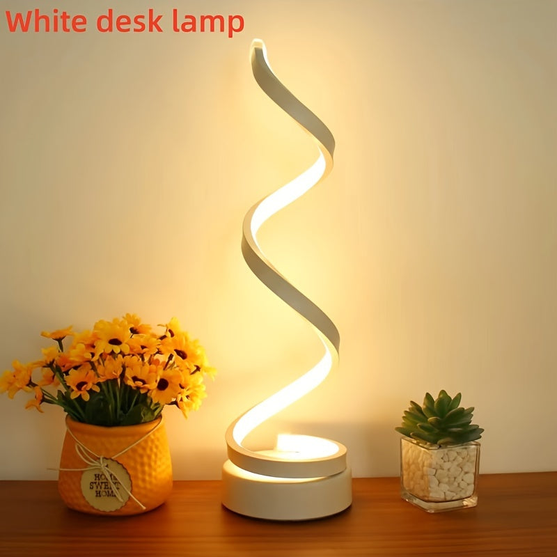 Modern Spiral Bordslampa – Kreativ LED Skrivbordslampa med Mjuk Varm Ljus, Perfekt för Sovrum, Vardagsrum och Studieinredning | Veska Vit Elegant Typ
