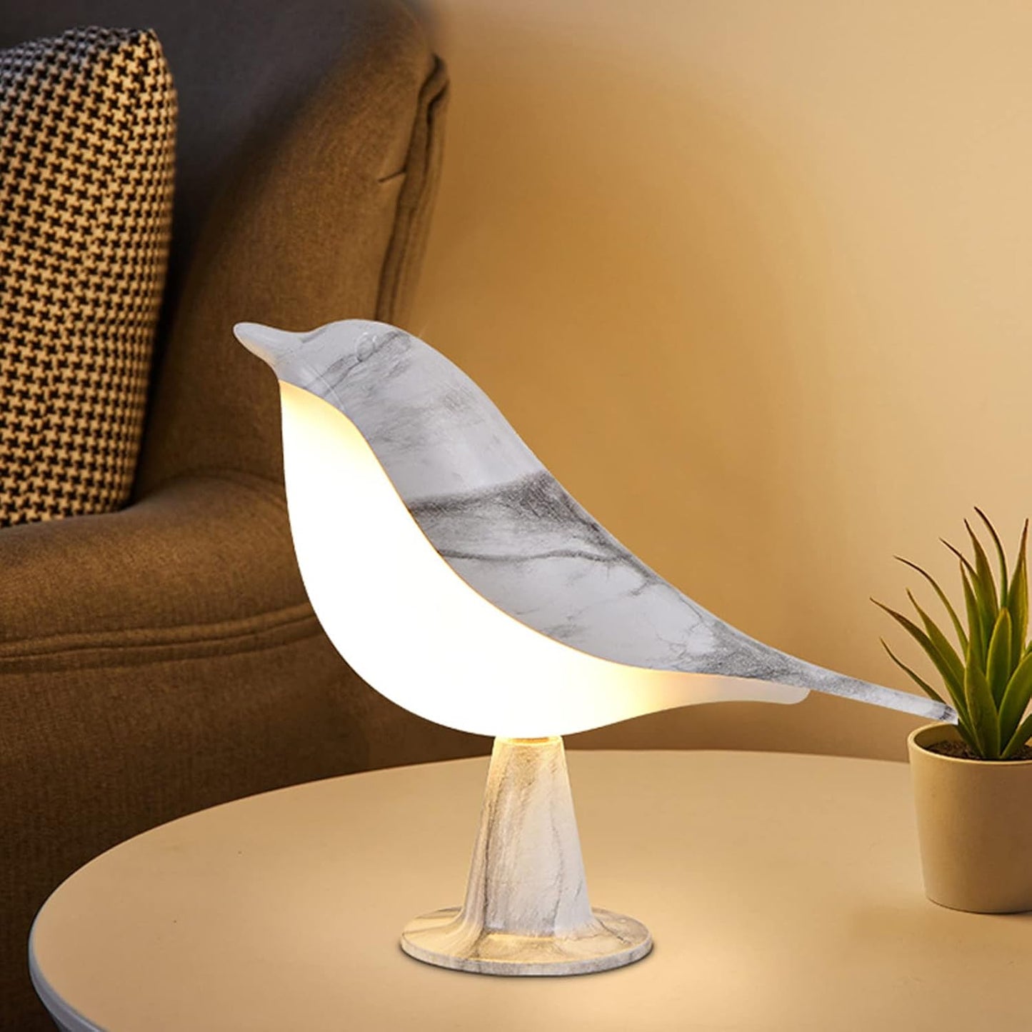 Modern trä LED bordslampa fågeldesign | Veska Marmor