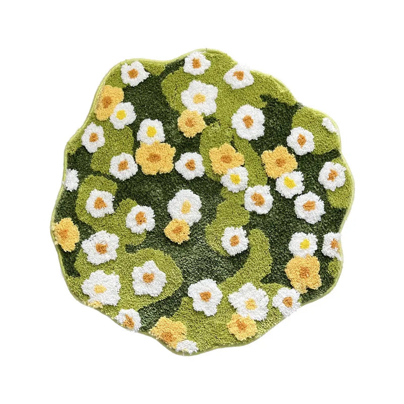 Moss Flower Plysch Rund Matta | Veska Grön Dia. 100cm Polyester