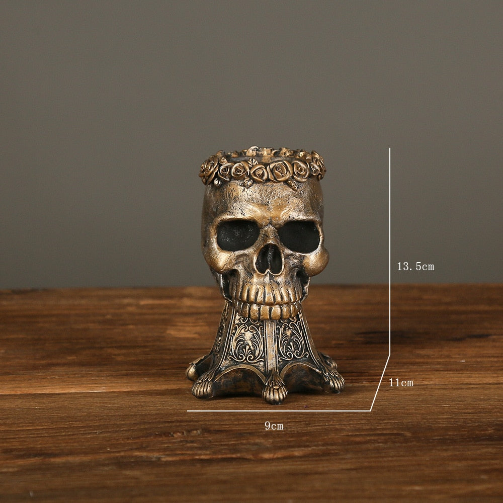 Resin Skalle Blomkruka | Veska Brons