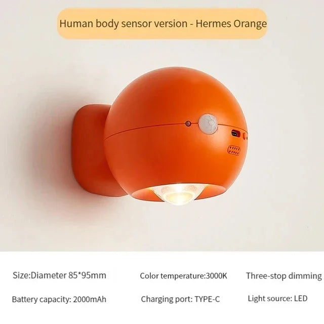 Roterande Mini Magnetisk Uppladdningsbar Vägglampa | Veska Orange Sensor