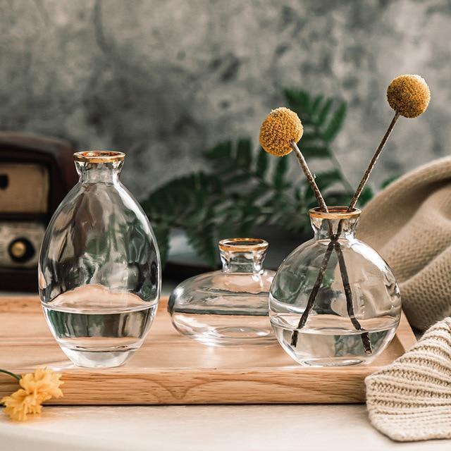 Rousseau Glass Vase Trio | Veska Klar m guld kant