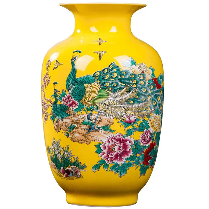Royelux Jingdezhen Gul Hängande Påfågel Keramikvas Ett Utslag av Tidlös Elegans | Veska