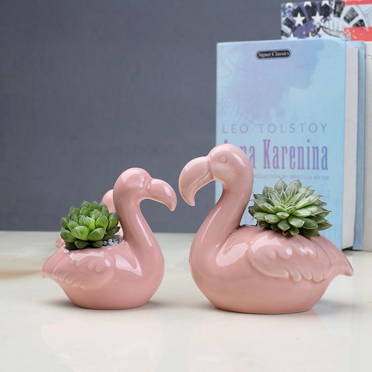 2-delade Pink Flamingo suckulentkrukor | Veska Standardtitel