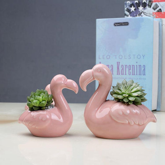 2-delade Pink Flamingo suckulentkrukor | Veska Standardtitel