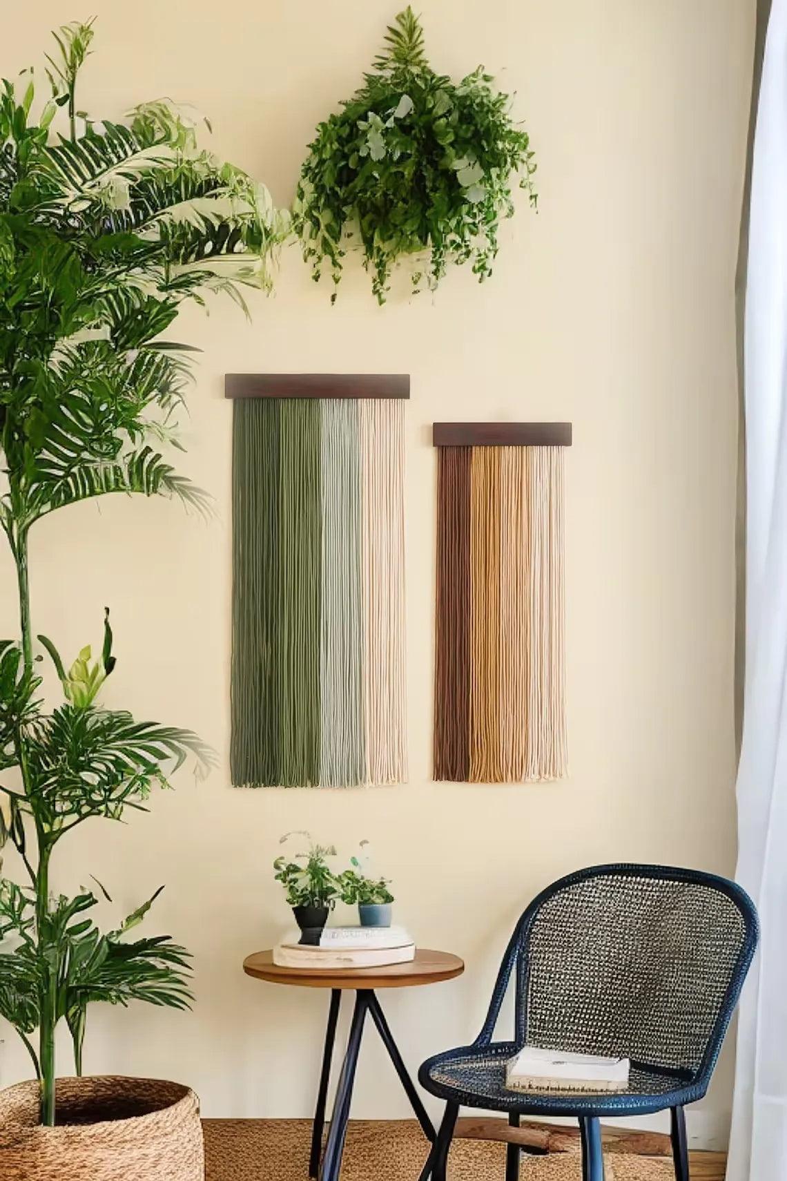 2 st Macrame Vägghängande Tapestry Ornament │ Textil Väggkonst för Boho Hemhylla Dekor | Veska