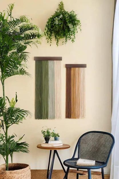 2 st Macrame Vägghängande Tapestry Ornament │ Textil Väggkonst för Boho Hemhylla Dekor | Veska