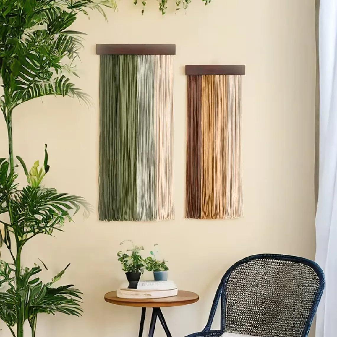 2 st Macrame Vägghängande Tapestry Ornament │ Textil Väggkonst för Boho Hemhylla Dekor | Veska