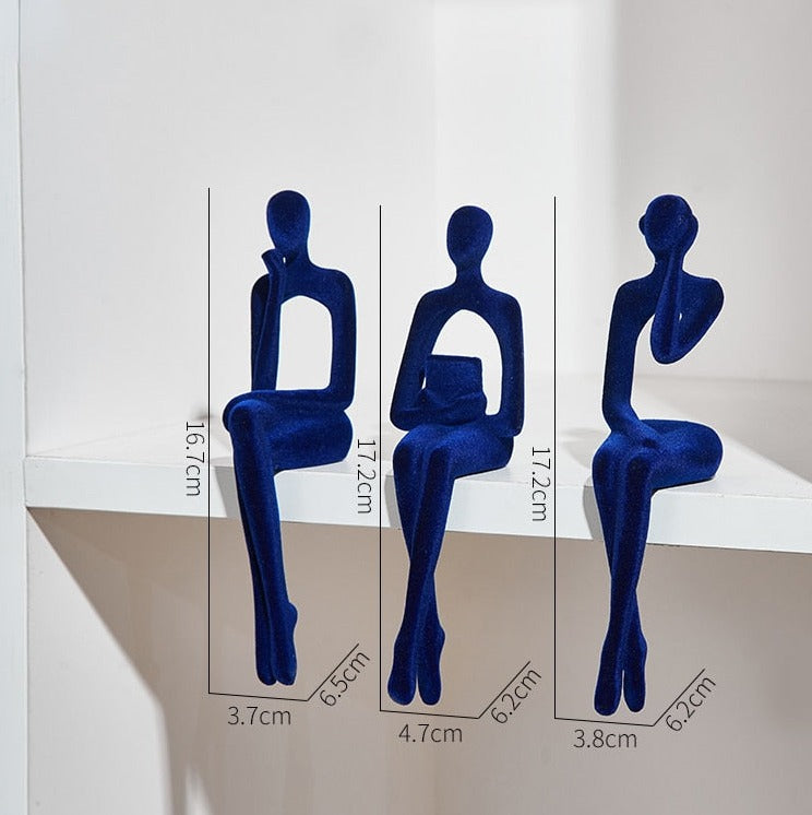 3-delad bokhylldekoration gjord av resin - 17 cm | Veska 3pcs-Blå Flocking