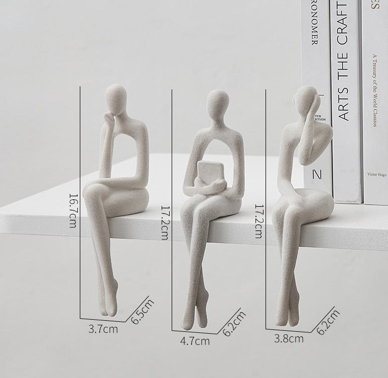 3-delad bokhylldekoration gjord av resin - 17 cm | Veska 3pcs-Vit Flocking