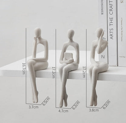 3-delad bokhylldekoration gjord av resin - 17 cm | Veska 3pcs-Vit Flocking