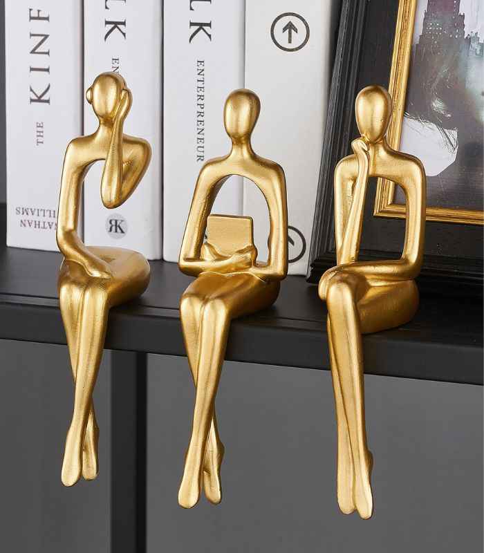 3-delad bokhylldekoration gjord av resin - 17 cm | Veska 3st-Guld