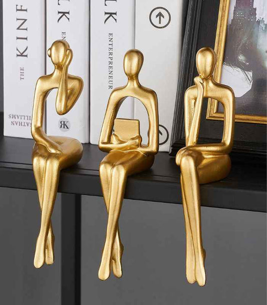 3-delad bokhylldekoration gjord av resin - 17 cm | Veska 3st-Guld