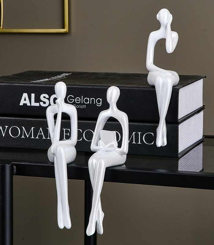 3-delad bokhylldekoration gjord av resin - 17 cm | Veska 3st-Vit