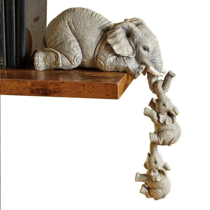 3-delad elefantfigur set gjort av resin elefant med babyelefant för hängning på hyllor eller bordskanter, idealisk dekoration för hemmet | Veska
