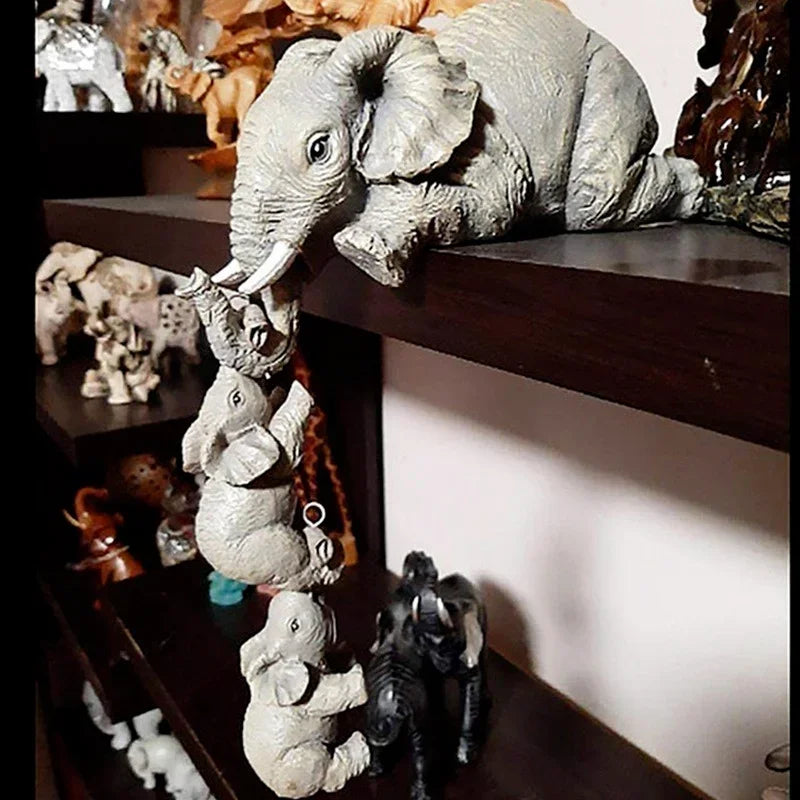 3-delad elefantfigur set gjort av resin elefant med babyelefant för hängning på hyllor eller bordskanter, idealisk dekoration för hemmet | Veska