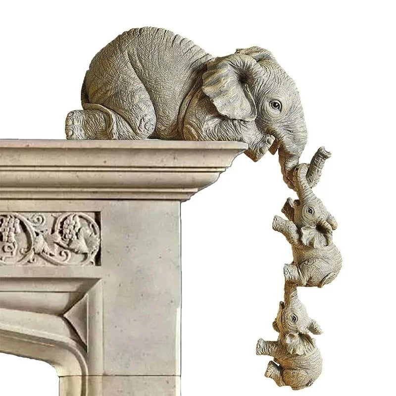 3-delad elefantfigur set gjort av resin elefant med babyelefant för hängning på hyllor eller bordskanter, idealisk dekoration för hemmet | Veska Ljusgrå