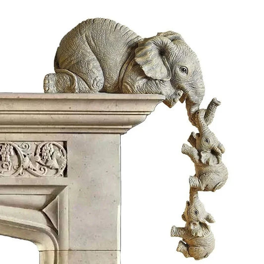 3-delad elefantfigur set gjort av resin elefant med babyelefant för hängning på hyllor eller bordskanter, idealisk dekoration för hemmet | Veska Ljusgrå