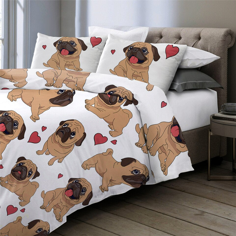 3 delar Hippie Pug Valp Tecknad Bekväm Duntäckesset | Veska