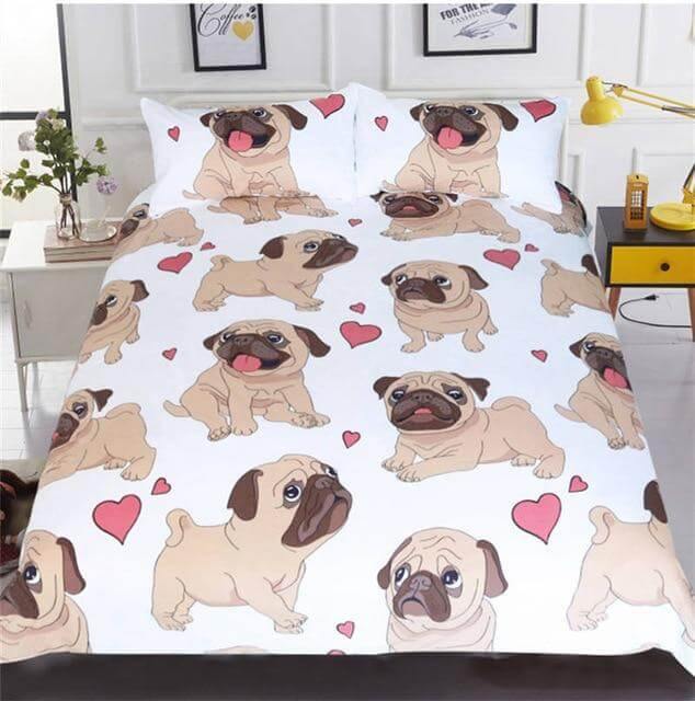 3 delar Hippie Pug Valp Tecknad Bekväm Duntäckesset | Veska 1
