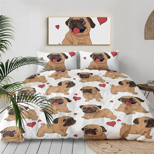 3 delar Hippie Pug Valp Tecknad Bekväm Duntäckesset | Veska