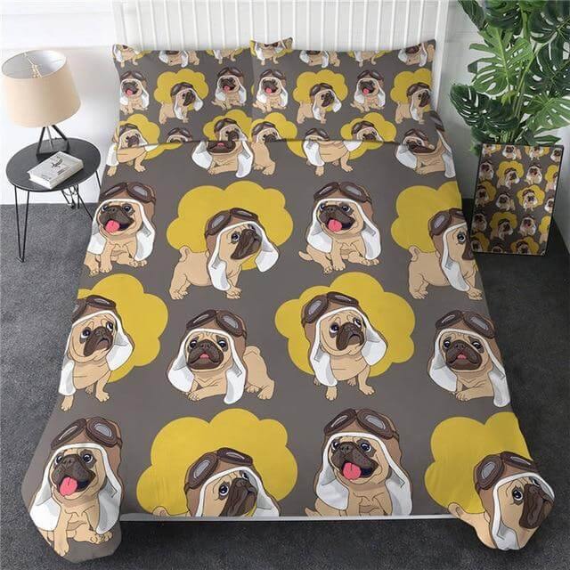 3 delar Hippie Pug Valp Tecknad Bekväm Duntäckesset | Veska 2
