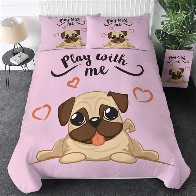 3 delar Hippie Pug Valp Tecknad Bekväm Duntäckesset | Veska 3