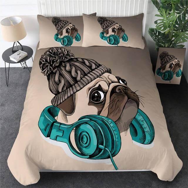 3 delar Hippie Pug Valp Tecknad Bekväm Duntäckesset | Veska 4