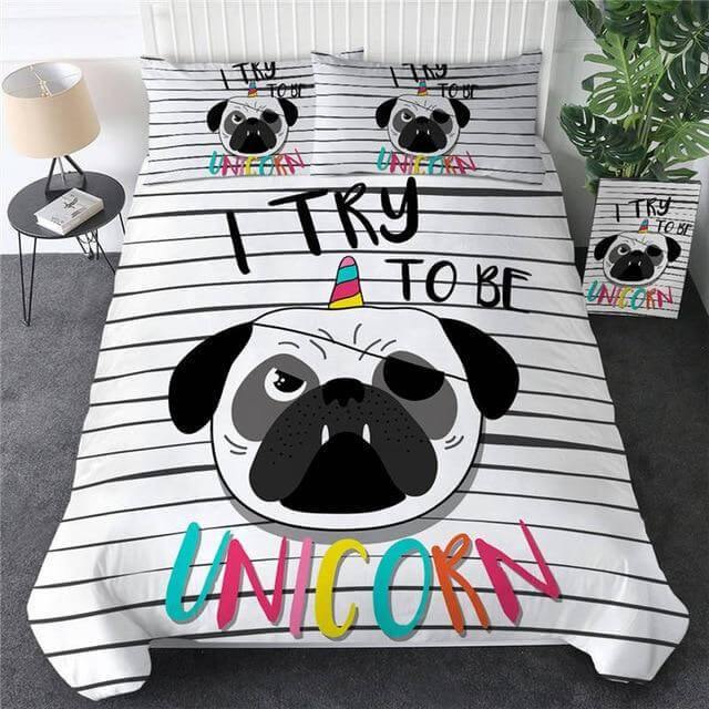 3 delar Hippie Pug Valp Tecknad Bekväm Duntäckesset | Veska 6