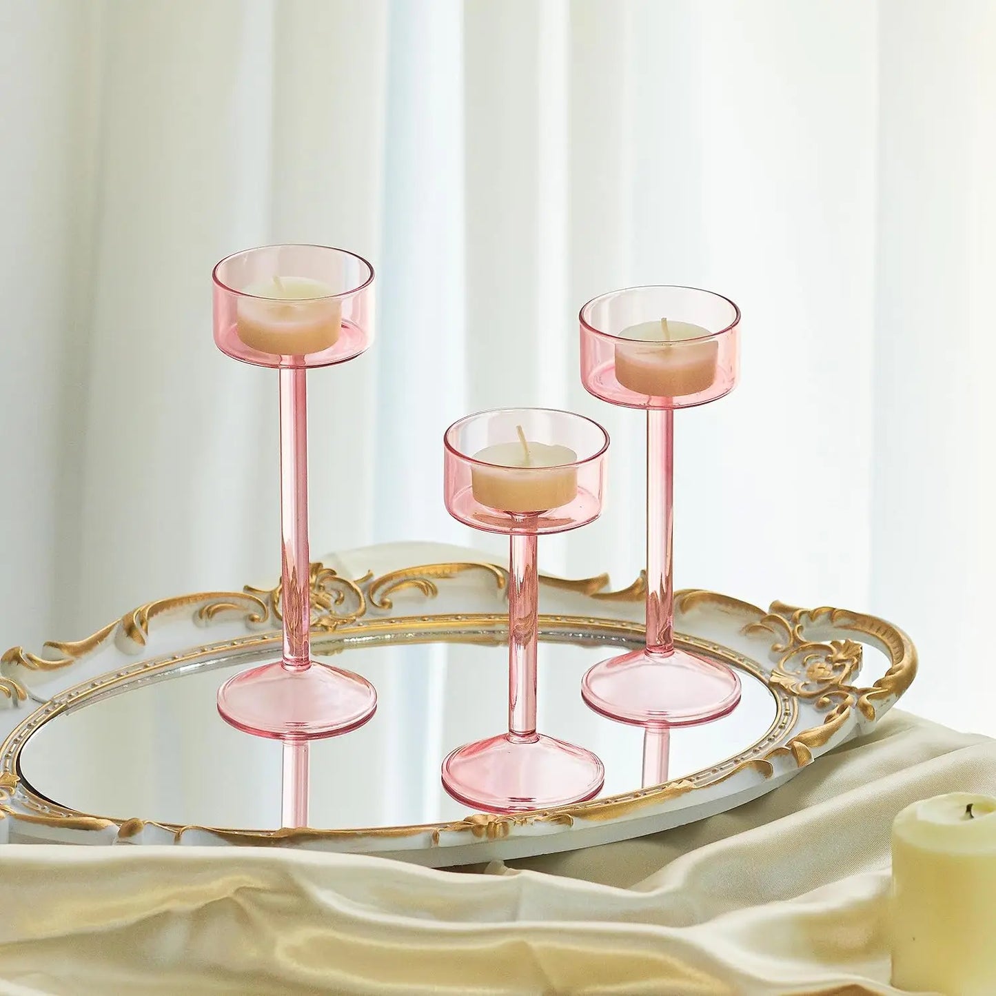 3-delars värmeljusglas ljushållare set | Veska Rosa 3st