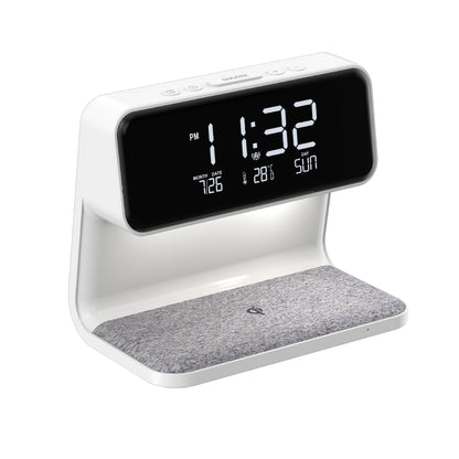 3-i-1 Sänglampa med Trådlös Laddare – LCD Väckarklocka & Touch Dimmbar LED Bordslampa | Veska