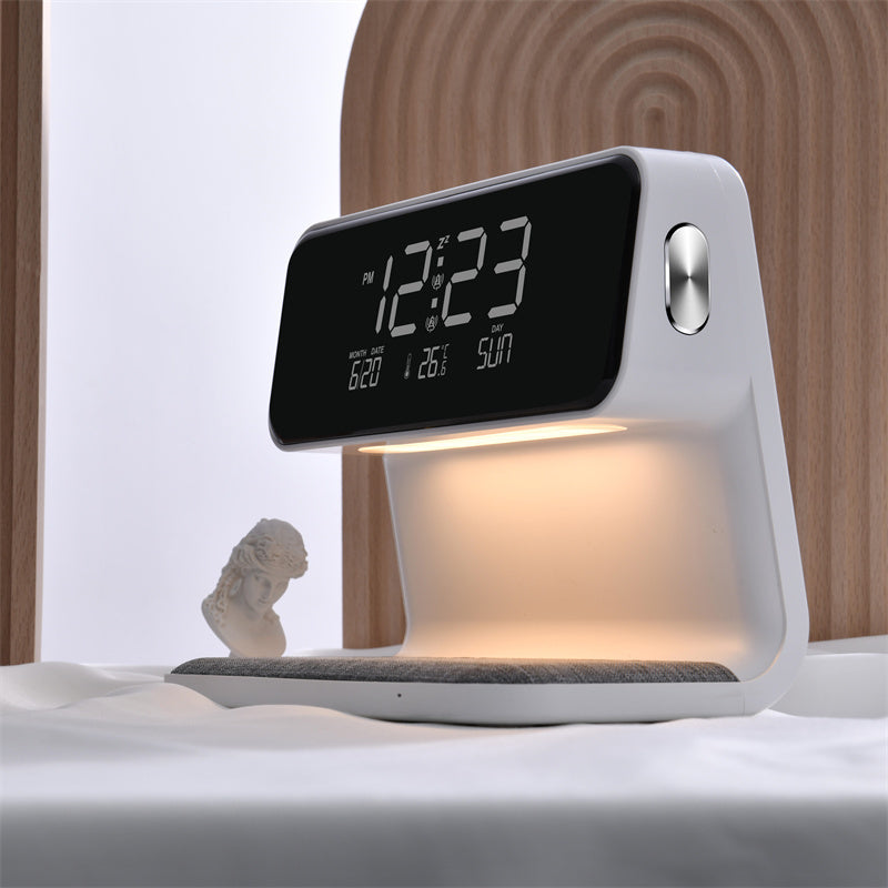 3-i-1 Sänglampa med Trådlös Laddare – LCD Väckarklocka & Touch Dimmbar LED Bordslampa | Veska