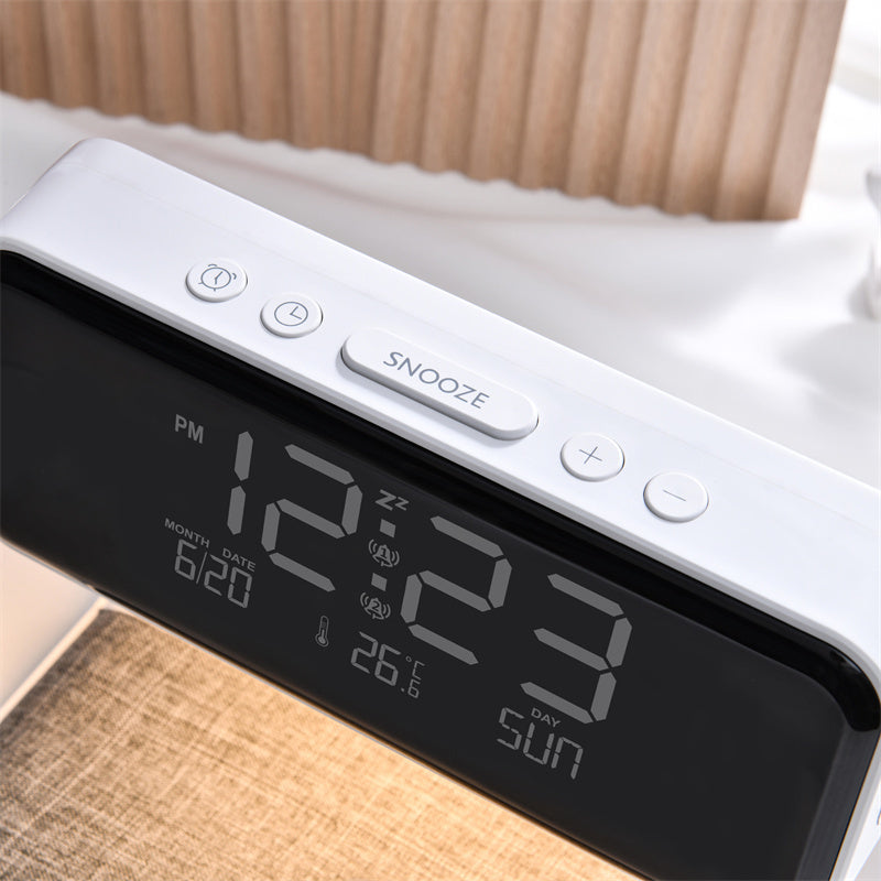 3-i-1 Sänglampa med Trådlös Laddare – LCD Väckarklocka & Touch Dimmbar LED Bordslampa | Veska